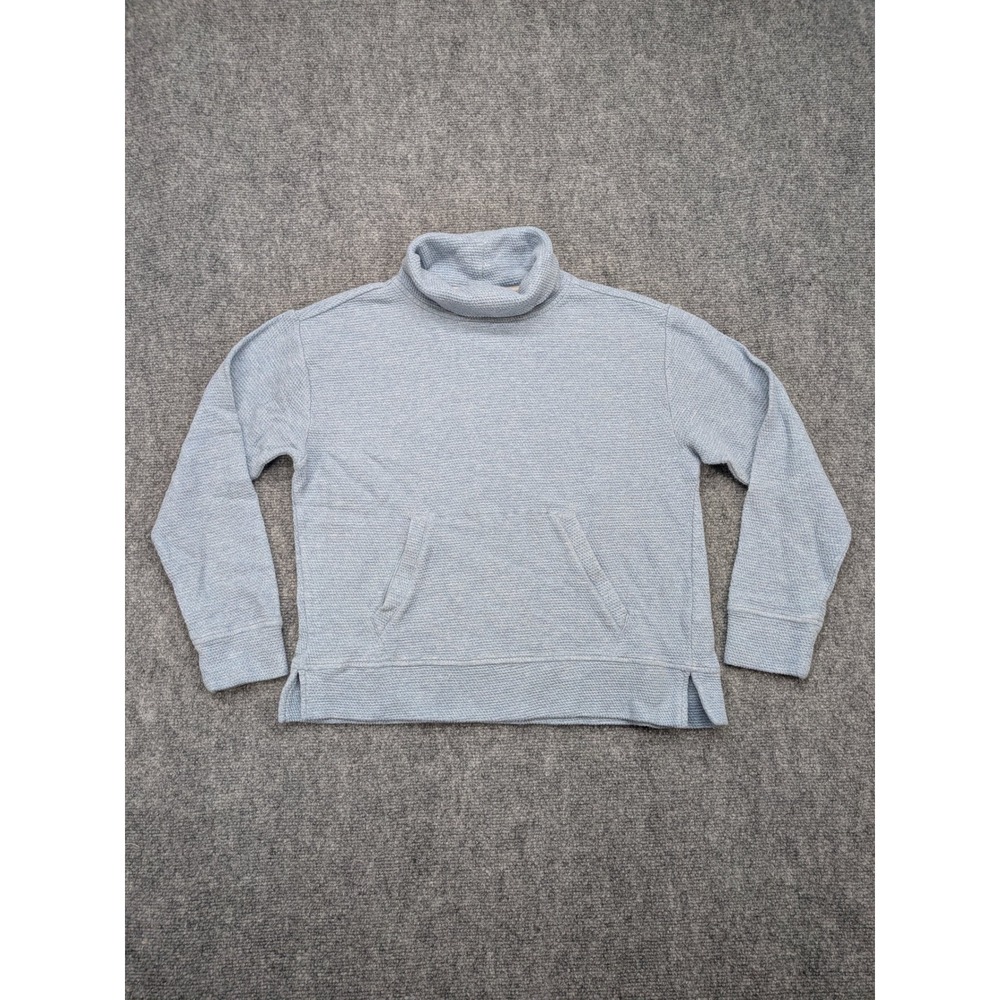 Faherty Women's Blue Waffle Knit Funnel Neck‎ Pullover Sweatshirt Thermal Small